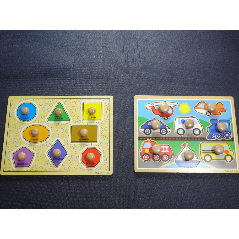 Melissa & Doug Jumbo Knob Wooden Puzzle Geometric Shapes Age 1+ - Lot Of 2
